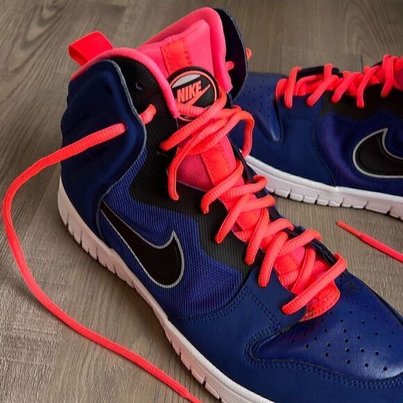 Nike Dunk Free High 2013 Men's Leather Basketball Shoes Royal Blue/Atomic Red 9 - Picture 2 of 10